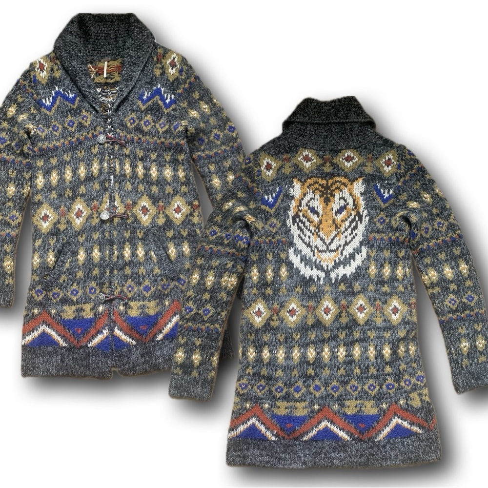 Free People Gray Multicolor Patterned Cardigan - image 11